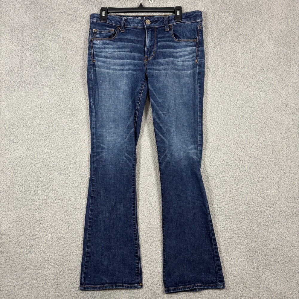 American Eagle Jeans Women 12 Blue Skinny Kick Super Stretch Dark Wash Mid Rise